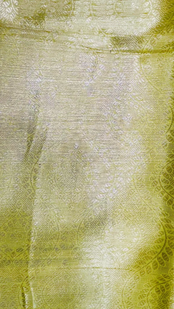 Humairah_Presents_LimeGreen_Art_Silk_Floral_Lehariya_Sliver_Jaal_with_Contrast_Blue_Pallu_and_Olive_Copper_Silver_Jaal_Zari_Border_with_Blue_Blouse
