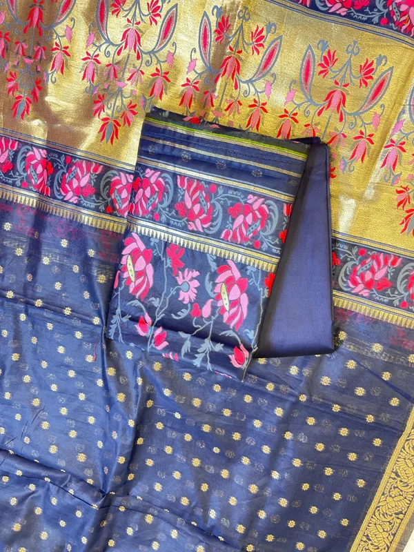 Navy_Blue_Jamdani_Weave_Cotton_Banarasi_3_pcs_Suit_Set_600SKL_JM17