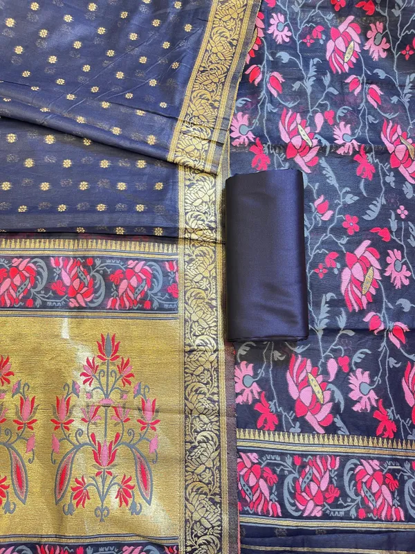 Navy_Blue_Jamdani_Weave_Cotton_Banarasi_3_pcs_Suit_Set_600SKL_JM17