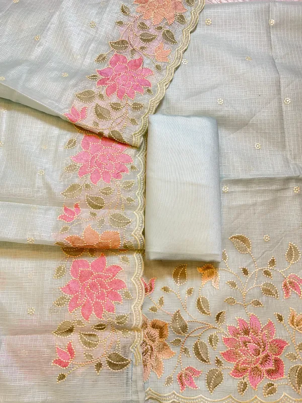 White_Kota_Check_Embroidery_Banarasi_3_pcs_Suit_Set_1100SKL_KC2