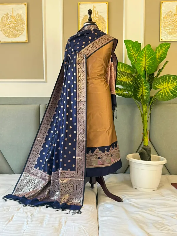 Mustard_Gold_Alfi_Katan_Silk_Ghat_Daman_Banarasi_Suit_With_Contrast_Navy_Blue_Zari_Booti_Dupatta_160Pnj_Ksg7