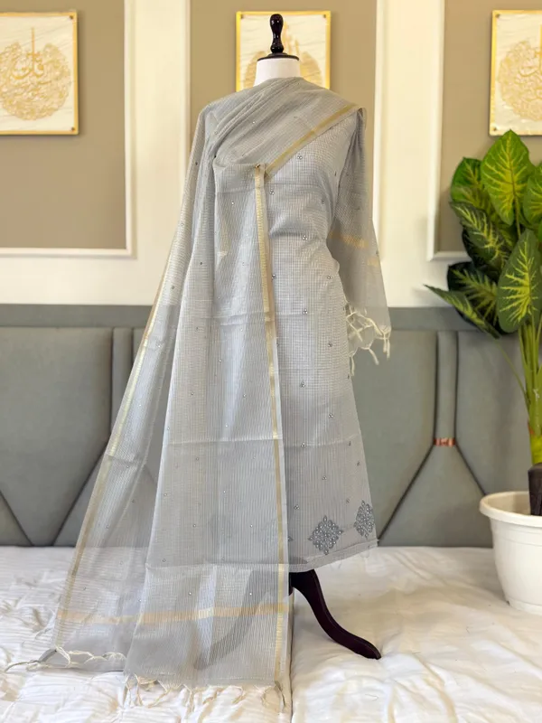 Grey_Kota_check_Thread_Embroidered_Chunri_Booti_with_Chunri_Booti_Dupatta_130PNJ_KCA3