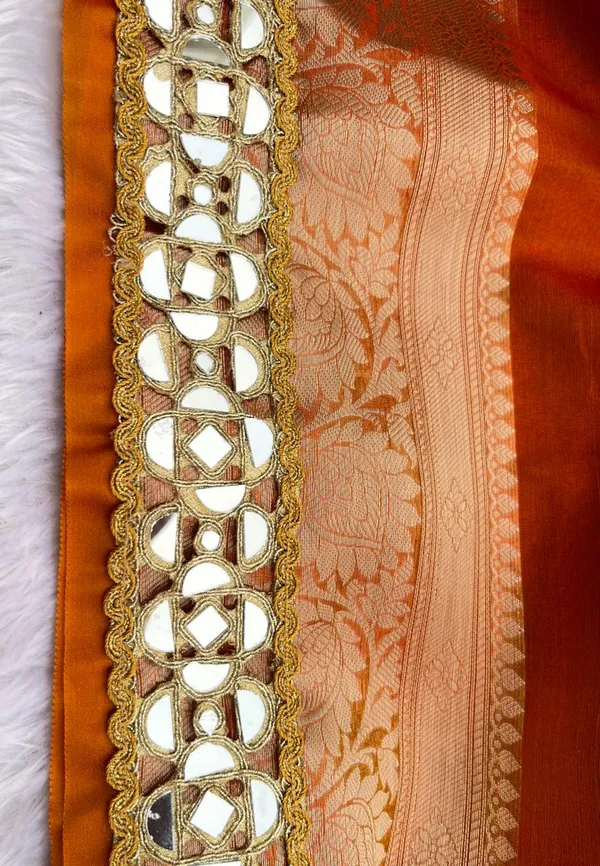 Orange_Glass_Tissue_Silk_Plain_with_Lace_work_Zari_Border_Banarasi_Saree_BFS_GT3