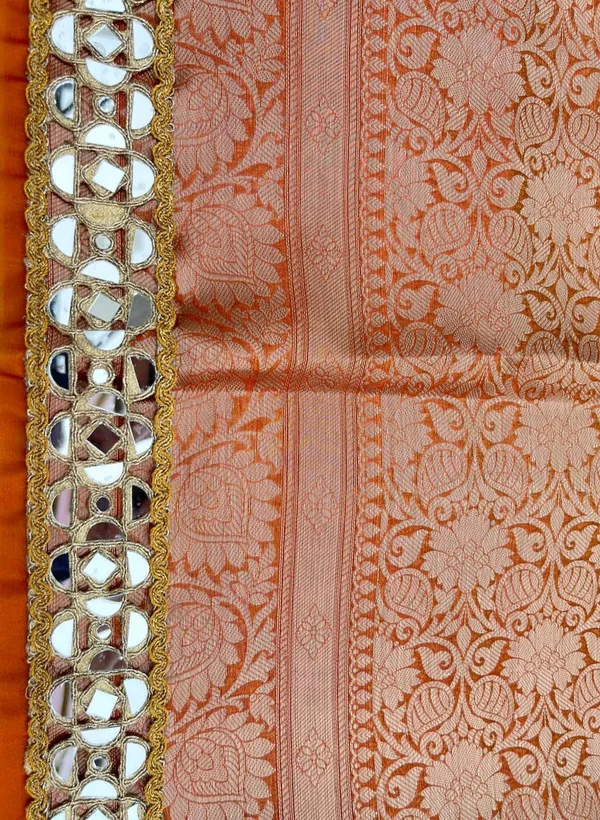 Orange_Glass_Tissue_Silk_Plain_with_Lace_work_Zari_Border_Banarasi_Saree_BFS_GT3
