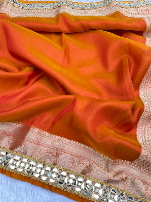 Orange_Glass_Tissue_Silk_Plain_with_Lace_work_Zari_Border_Banarasi_Saree_BFS_GT3