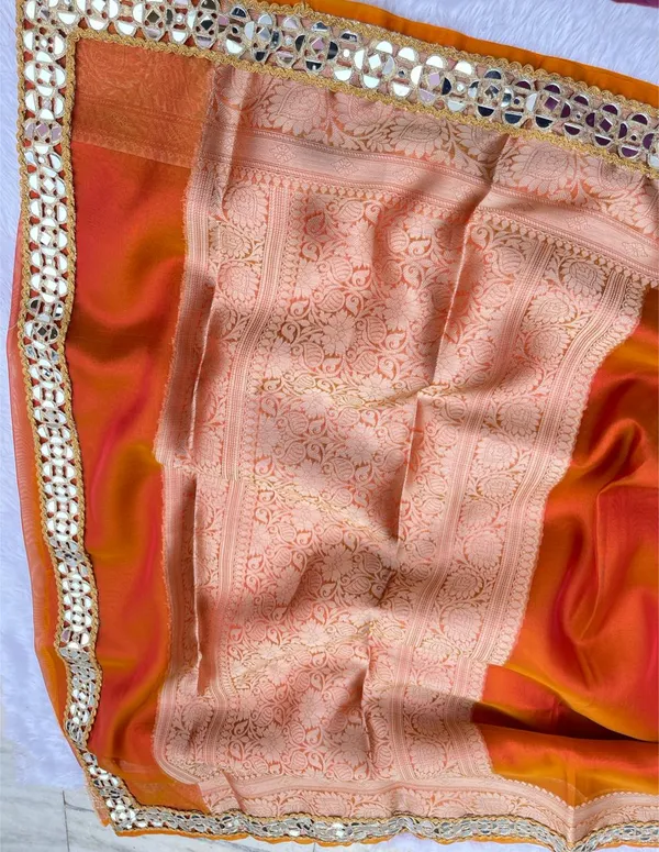 Orange_Glass_Tissue_Silk_Plain_with_Lace_work_Zari_Border_Banarasi_Saree_BFS_GT3