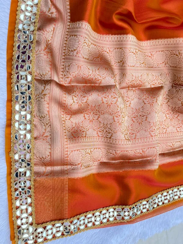Orange_Glass_Tissue_Silk_Plain_with_Lace_work_Zari_Border_Banarasi_Saree_BFS_GT3