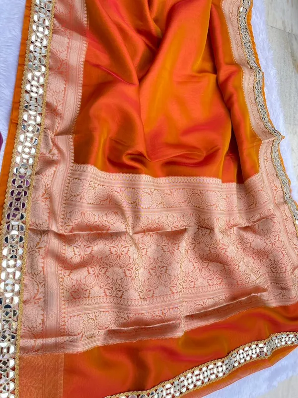 Orange_Glass_Tissue_Silk_Plain_with_Lace_work_Zari_Border_Banarasi_Saree_BFS_GT3