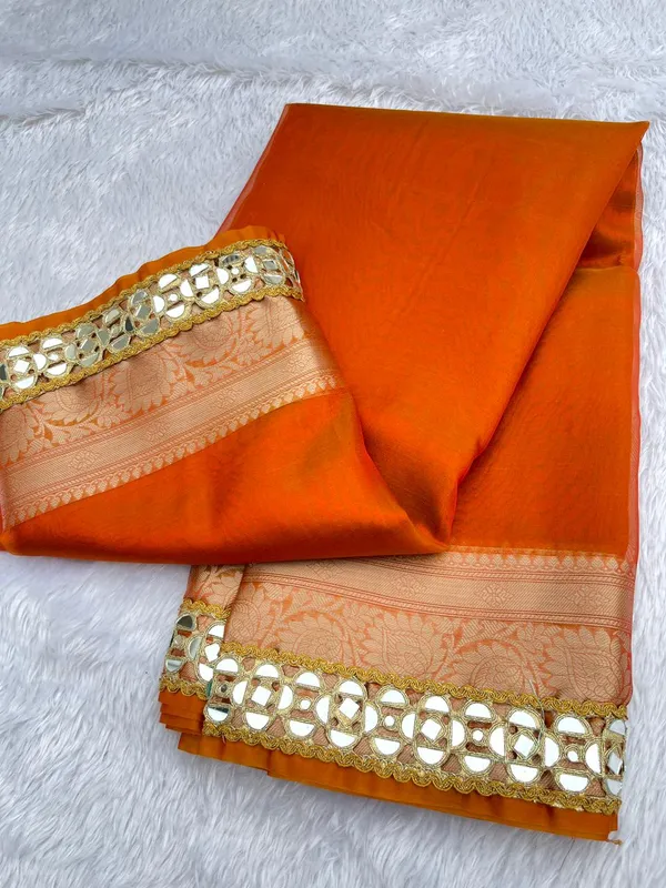 Orange_Glass_Tissue_Silk_Plain_with_Lace_work_Zari_Border_Banarasi_Saree_BFS_GT3