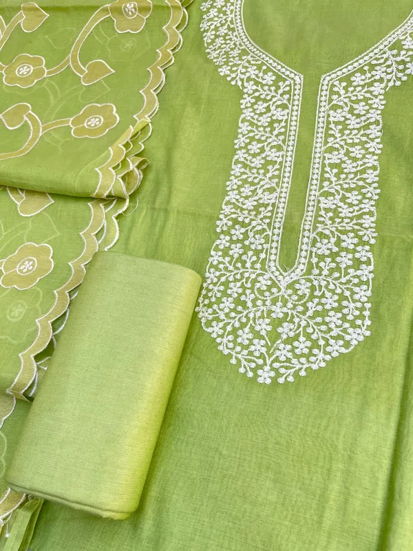 Green_Pure_Mercerised_Cotton_Suit_with_Neck_Embroidery_and_Resham_Jaal_Dupatta_1350SKL_MCE1
