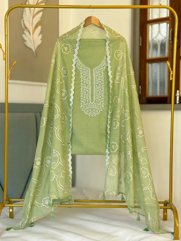 Green_Pure_Mercerised_Cotton_Suit_with_Neck_Embroidery_and_Resham_Jaal_Dupatta_1350SKL_MCE1