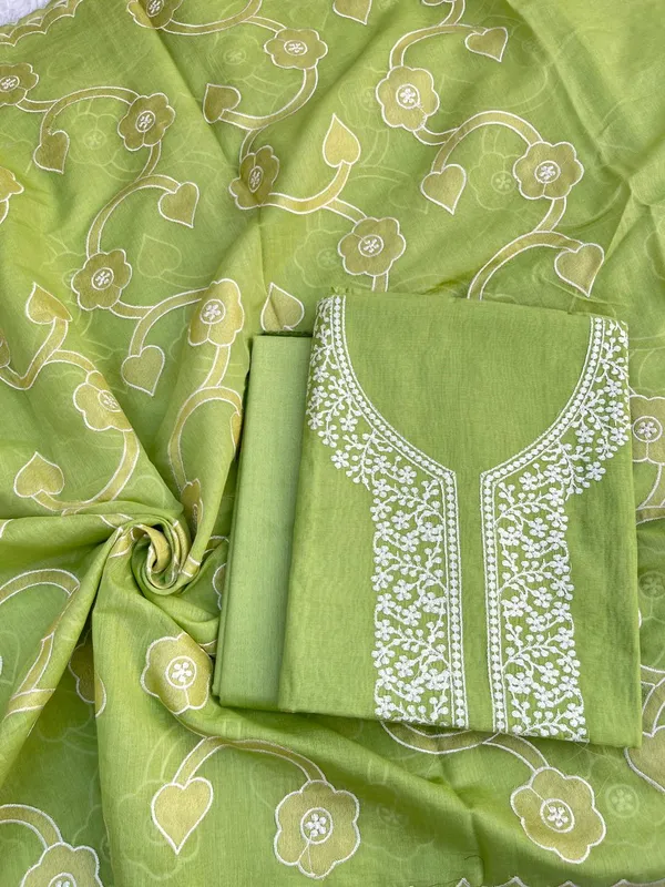 Green_Pure_Mercerised_Cotton_Suit_with_Neck_Embroidery_and_Resham_Jaal_Dupatta_1350SKL_MCE1