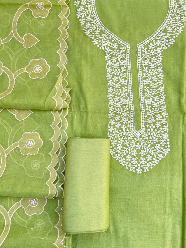 Green_Pure_Mercerised_Cotton_Suit_with_Neck_Embroidery_and_Resham_Jaal_Dupatta_1350SKL_MCE1