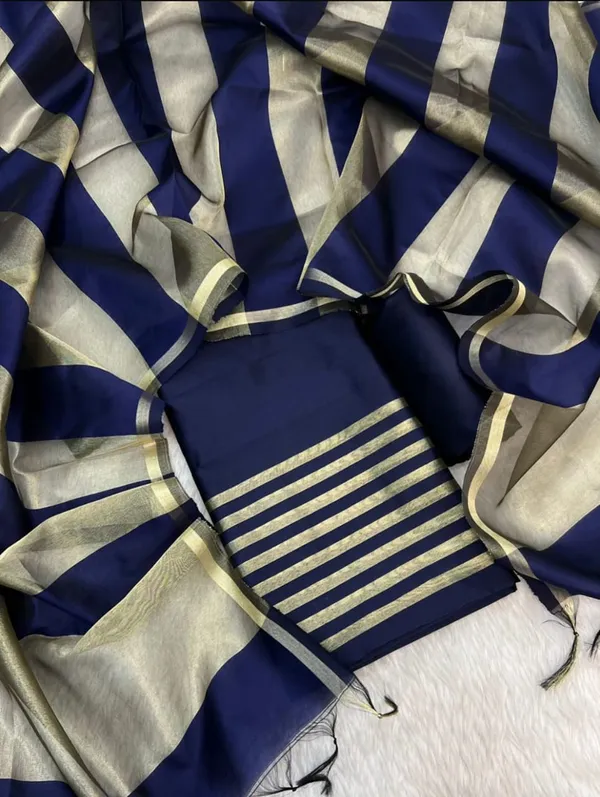 Navy_Blue_Cotton_Banarasi_Silk_Suit_with_Stripe_Zari_Patti_&_Matching_Stripe_Zari_Dupatta_500SKL_CS9