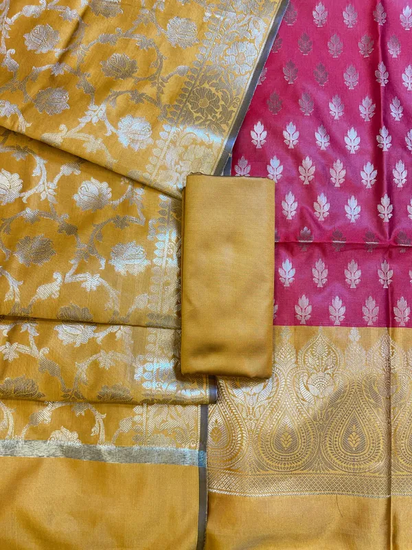 Red_Art_Silk_Floral_Zari_Booti_Contrast_Banarasi_Suit_with_Mustard_Dupatta_625AJ_TPT3