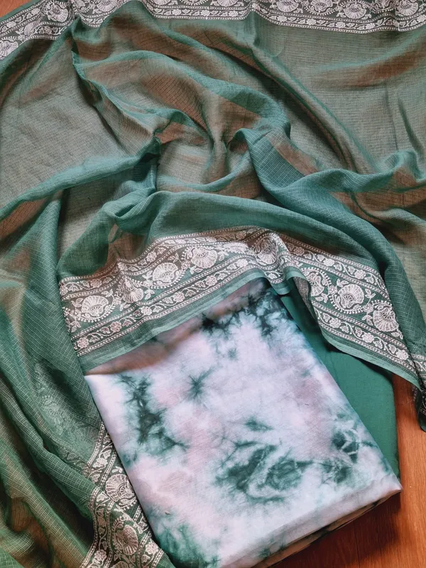Green_Pure_Mercerise_Silk_Marble_Dyed_Banarasi_Suit_with_Plain_Embroidery_Border_Dupatta__1100SKL_CMD3
