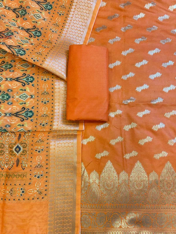 Orange_Katan_Silk_Floral_Zari_Booti_with_Cotton_Print_Dupatta_Banarasi_3_pcs_Suit_Set_1500AJ_KCP3