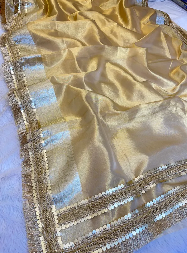 Light_Gold_Tissue_Silk_Plain_Banarasi_Saree_with_Lace_work_Zari_Border_BFS_TL6