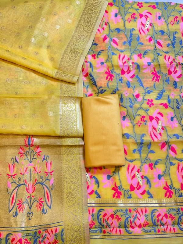 Gold_Jamdani_Weave_Cotton_Banarasi_3_pcs_Suit_Set_600SKL_JM14