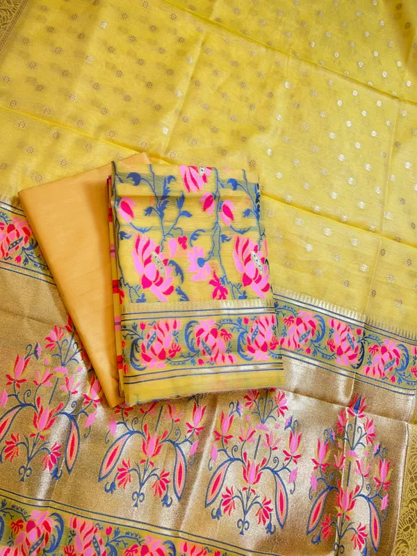Gold_Jamdani_Weave_Cotton_Banarasi_3_pcs_Suit_Set_600SKL_JM14