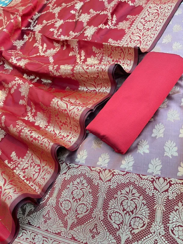 Mauve_Semi_Silk_Floral_Zari_Banarasi_Suit_with_Contrast_Red_Border_&_Floral_Jaal_Dupatta_78ASD_KS7