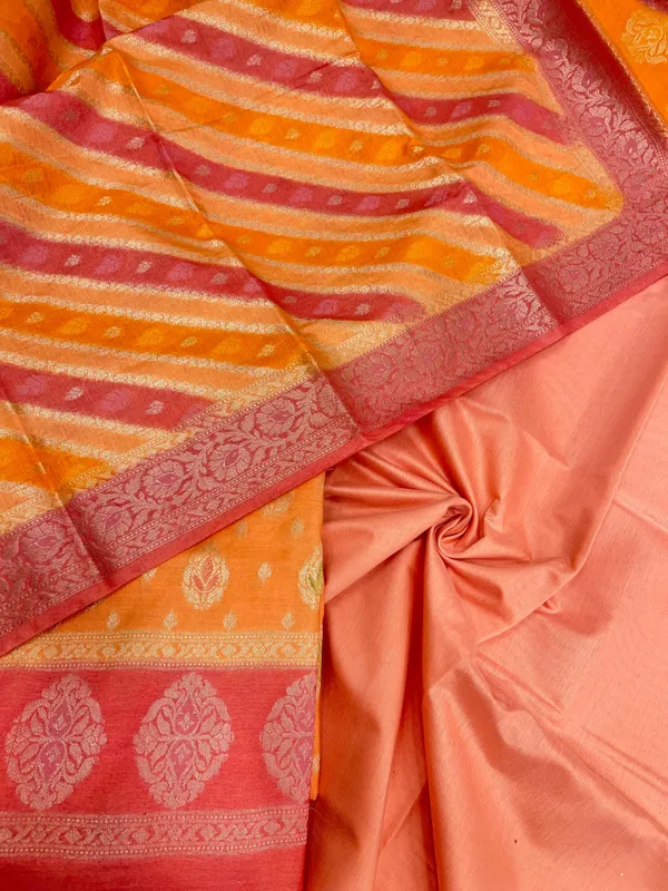 Humairah_Presents_Orange_Alfi_Mina_Zrai_Booti_and_Contrast_Pink_Border_3pcs_Suit_with_Rangkaat_Multi_Ada_Stripe_Dupatta_and_Plain_Peach_Bottom