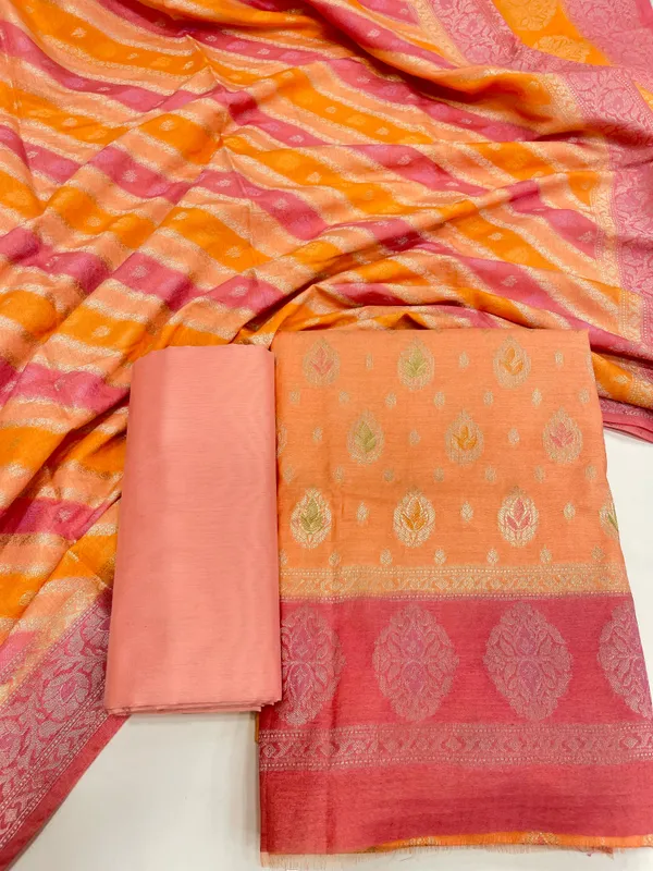 Humairah_Presents_Orange_Alfi_Mina_Zrai_Booti_and_Contrast_Pink_Border_3pcs_Suit_with_Rangkaat_Multi_Ada_Stripe_Dupatta_and_Plain_Peach_Bottom