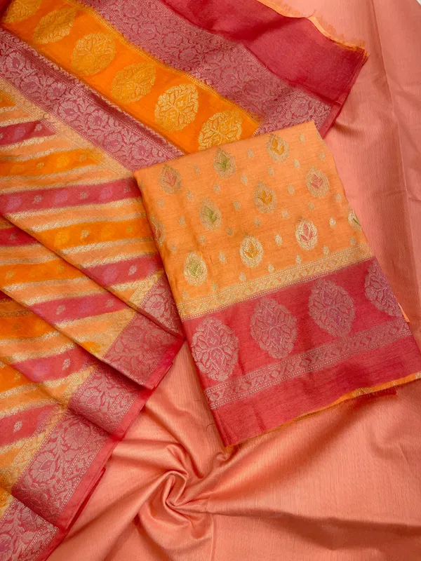 Humairah_Presents_Orange_Alfi_Mina_Zrai_Booti_and_Contrast_Pink_Border_3pcs_Suit_with_Rangkaat_Multi_Ada_Stripe_Dupatta_and_Plain_Peach_Bottom