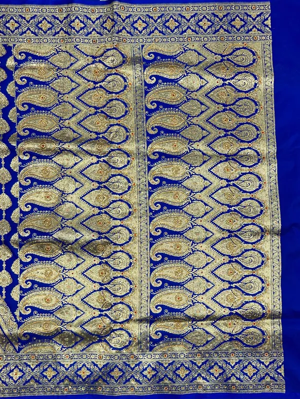 Humairah_Presents_Blue_Satin_Silk_Floral_Zari_Stripe_Heavy_Stone_Work_Banarasi_Saree_with_Skirt_Zig-Zag_Zari_Border_and_Blue_Blouse