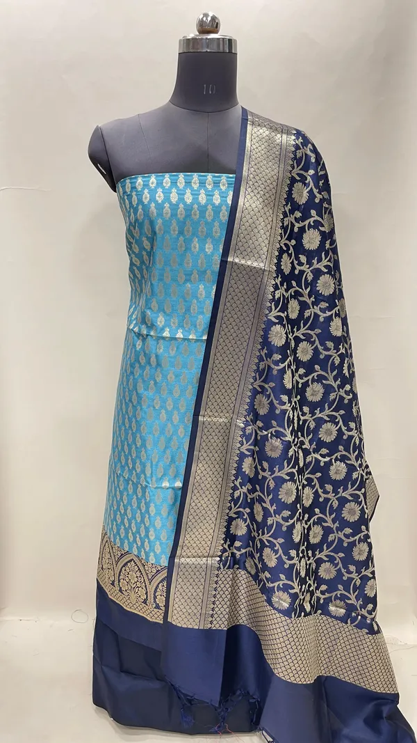 Humairah_Presents_Blue_Semi_Katan_Silk_3_pcs_Suit_Set_with_Contrast_Navy_Blue_Plain_Bottom_and_Top_Floral_Zari_Booti_with_Alfi_Jaal_Navy_Blue_Dupatta_ASD_115
