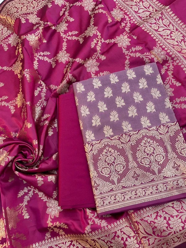 Mauve_Semi_Silk_Floral_Zari_Banarasi_Suit_with_Contrast_Magenta_Border_&_Floral_Jaal_Dupatta_78ASD_KS2