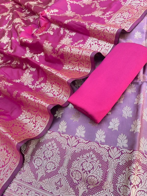 Mauve_Semi_Silk_Floral_Zari_Banarasi_Suit_with_Contrast_Magenta_Border_&_Floral_Jaal_Dupatta_78ASD_KS2