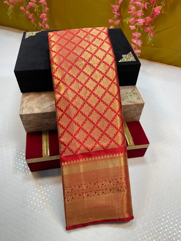 Red_Semi_Kanchi_Silk_Brocade_Skirt_Zari_Border_Banarasi_Saree_MS_SK14