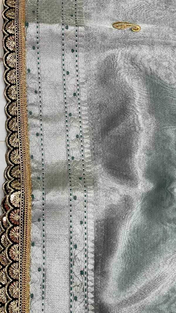 Humairah_Presents_Sea_Green_Lace_Work_Zardozi_Pattern_Patch_Work_Saree_with_Jacquard_Blouse