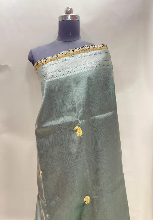 Humairah_Presents_Sea_Green_Lace_Work_Zardozi_Pattern_Patch_Work_Saree_with_Jacquard_Blouse