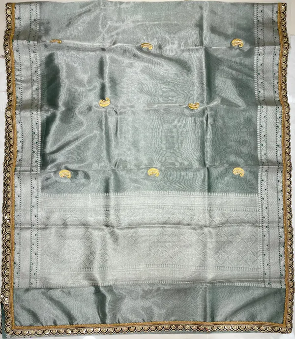 Humairah_Presents_Sea_Green_Lace_Work_Zardozi_Pattern_Patch_Work_Saree_with_Jacquard_Blouse