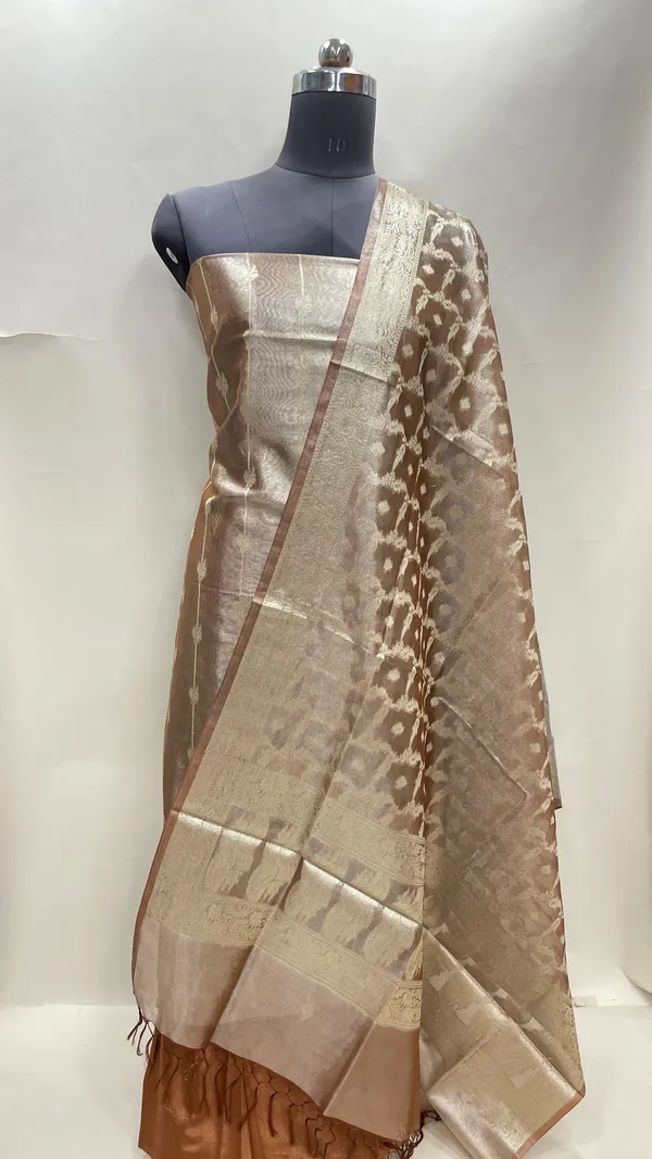 Humairah_Brown_Tissue_Silk_Floral_Zari_Stripe_Booti_3_pcs_Suit_Set_with_Plain_Bottom_and_Floral_Zari_Booti_Jaal_Brown_Dupatta