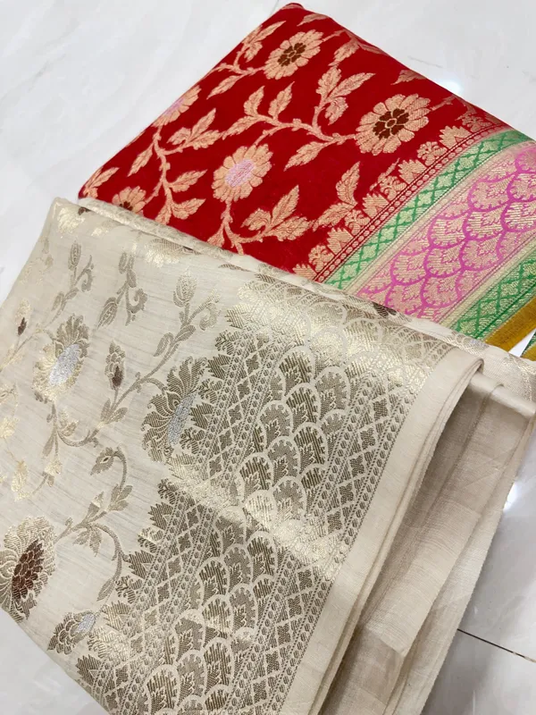 Humairah_Pure_Handloom_Red_Munga_Silk_Floral_Silver_Minkari_Zari_Jaal_with_Contrast_Gold_Zig-Zag_Pallu_and_Rangkaat_Zari_Border_with_Mustard_Blouse