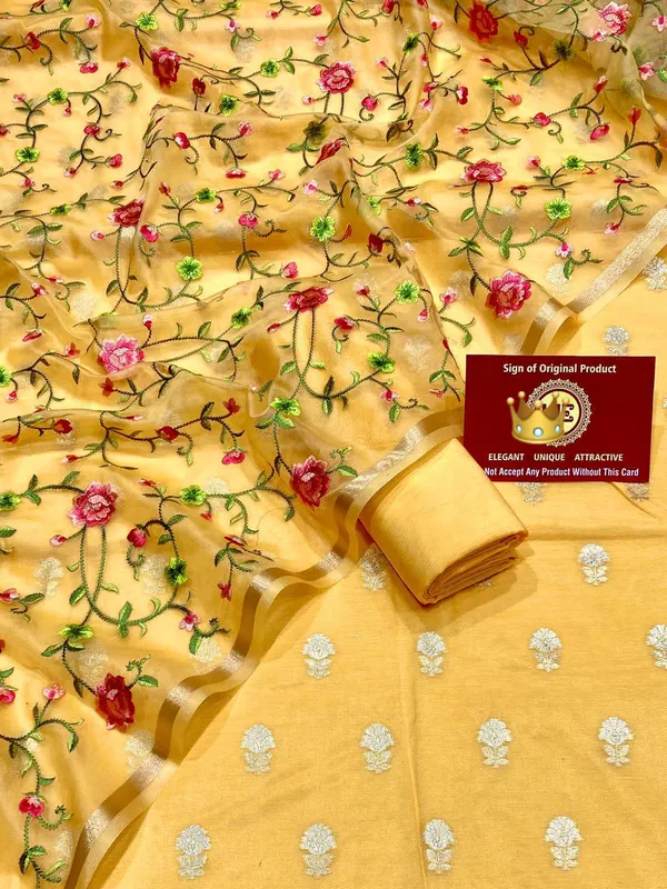 Yellow_Pure_Mercerise_Silk_Silver_Gold_Zari_Booti_with_Organza_Embroidery_Dupatta_Suit_Set_1250SKL_PME25