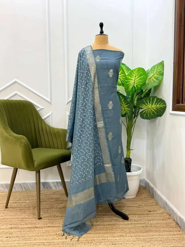 Indigo_Blue_Mercerised_Banarasi_Suit_with_Zari_Border_&_Embroidered_Dupatta_1100SKL_MS9
