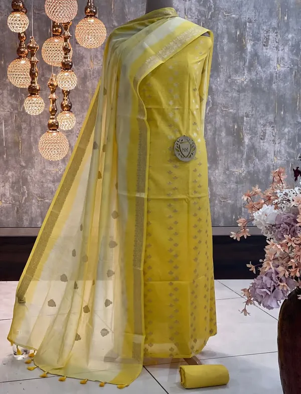 Yellow_Cotton_Silk_Banarasi_Suit_with_Silver_Zari_Booti_&_Elegant_Tassel_Dupatta_1050SKL_CSP3