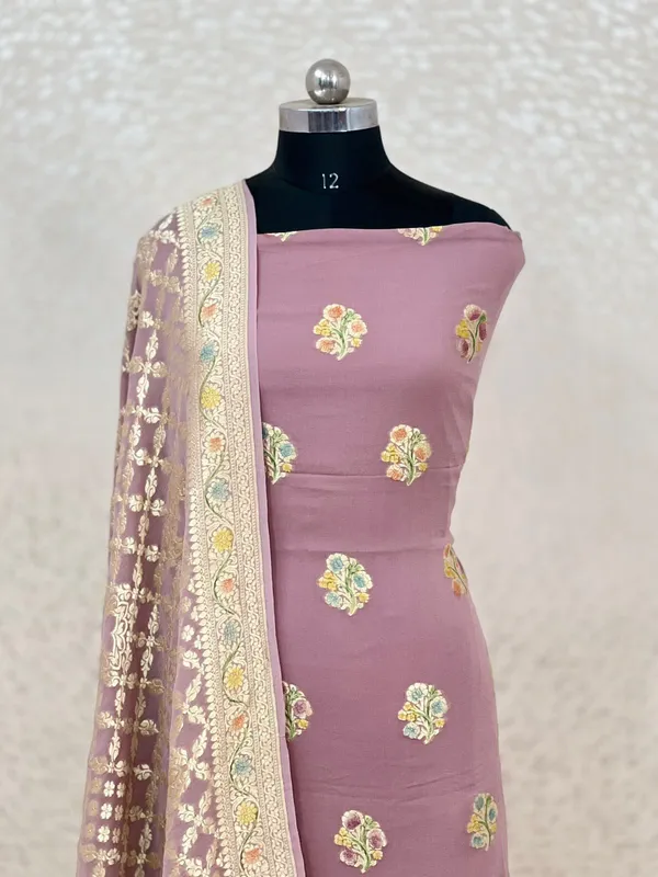 Pure_Handloom_Mauve_Khaddi_Georgette_Handbrush_Floral_Zari_Boota_with_Zari_Stripe_Dupatta_Banarasi_Suit_Set_7000SKL_KG10