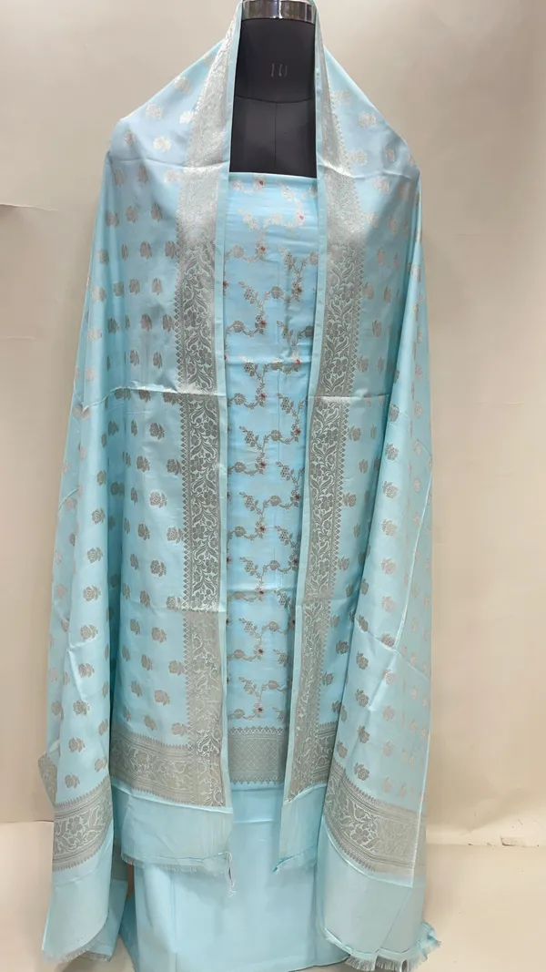 Humairah_Sky_Blue_Katan_Chiniya_Silk_Floral_Silver_Zari_Mina_Jaal_3_pcs_Suit_set_with_Plain_Bottom_and_Floral_Zari_Booti_Sky_Blue_Dupatta