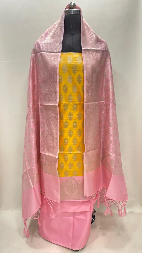 Humairah_Presents_Gold_Semi_Katan_Silk_Floral_Zari_Booti_3_pcs_Suit_Set_with_Contrast_Pink_Plain_Bottom_and_Tilfi_Jaal_Baby_Pink_Dupatta_ASD_125