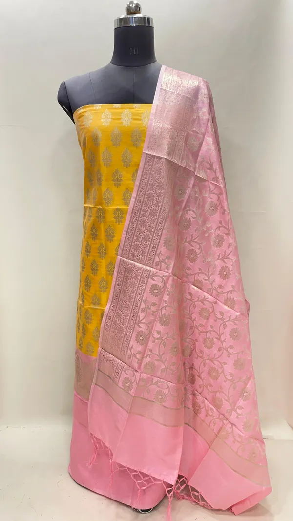 Humairah_Presents_Gold_Semi_Katan_Silk_Floral_Zari_Booti_3_pcs_Suit_Set_with_Contrast_Pink_Plain_Bottom_and_Tilfi_Jaal_Baby_Pink_Dupatta_ASD_125