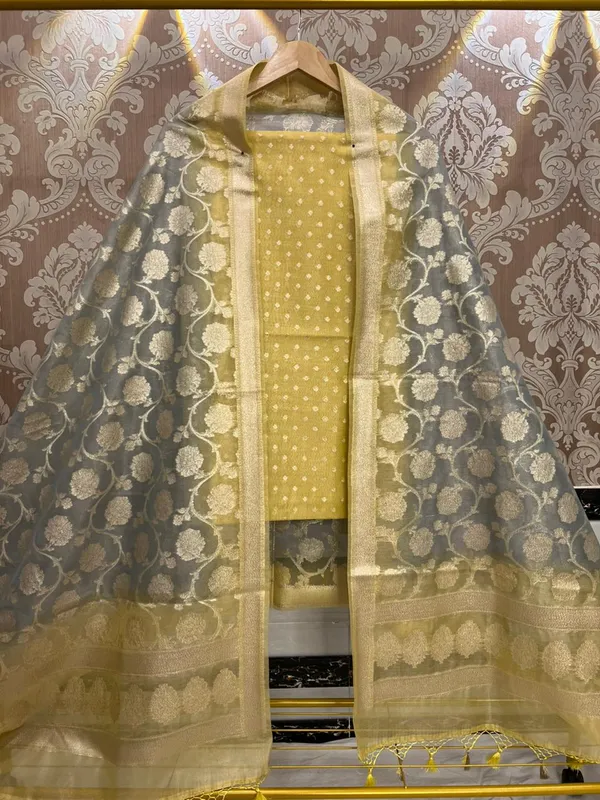 Lime_Yellow_Tissue_silk_Chunri_Booti_weaved_Banarasi_Suit_with_Floral_Zari_Jaal_Dual_Shade_Dyed_Dupatta_1550ASG_TS3