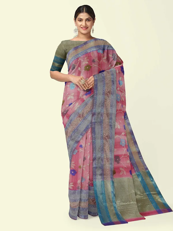 Pink_Matka_Silk/Silk_Blend_Banarasi_Sarees_For_Women_GEMTKSLK_195_P