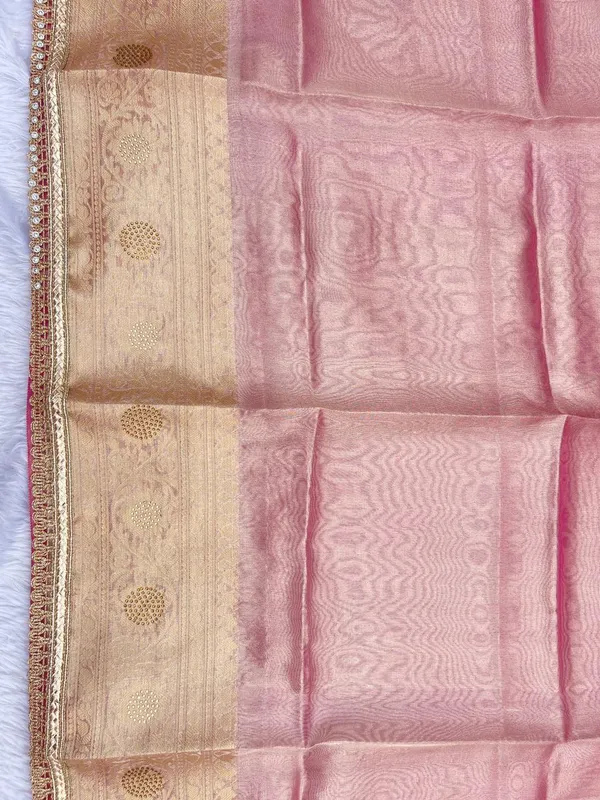 Baby_Pink_Glass_Tissue_Silk_Plain_with_Lace_work_and_Stone_work_Zari_Border_Banarasi_Saree_BFS_GT4