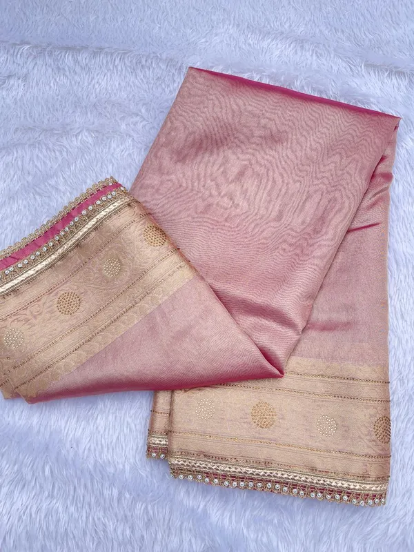 Baby_Pink_Glass_Tissue_Silk_Plain_with_Lace_work_and_Stone_work_Zari_Border_Banarasi_Saree_BFS_GT4