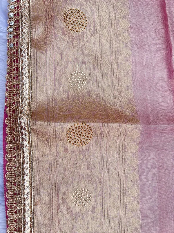 Baby_Pink_Glass_Tissue_Silk_Plain_with_Lace_work_and_Stone_work_Zari_Border_Banarasi_Saree_BFS_GT4